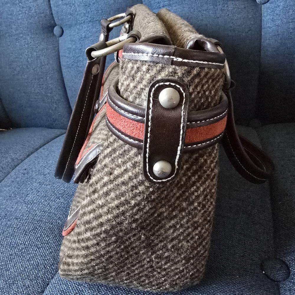 VTG Apt 9 Y2K Brown Red Canvas Hand Bag Silver Metal Hardware Manmade Trim‎ - Picture 10 of 16